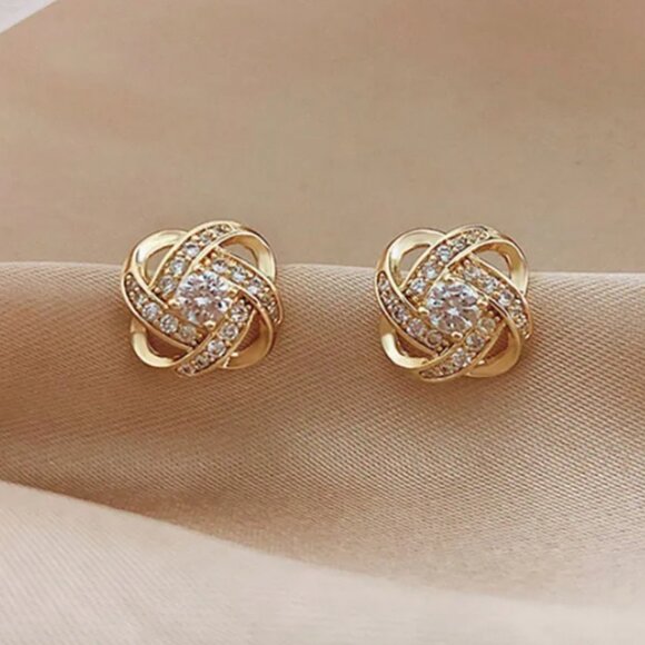 14K Gold Twisted Woven Knot Womens 2ct Diamond Stud Earrings 14 K Silver Jewelry - Picture 2 of 8